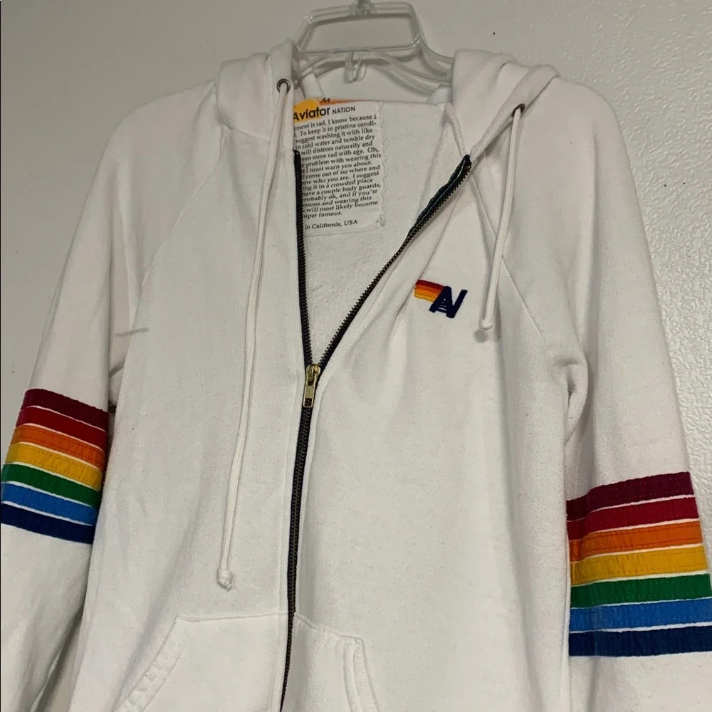 AVIATOR NATION WOMENS ZIP UP HOODIE SWEATSHIRT WHITE MEDIUM - Picture 3 of 7